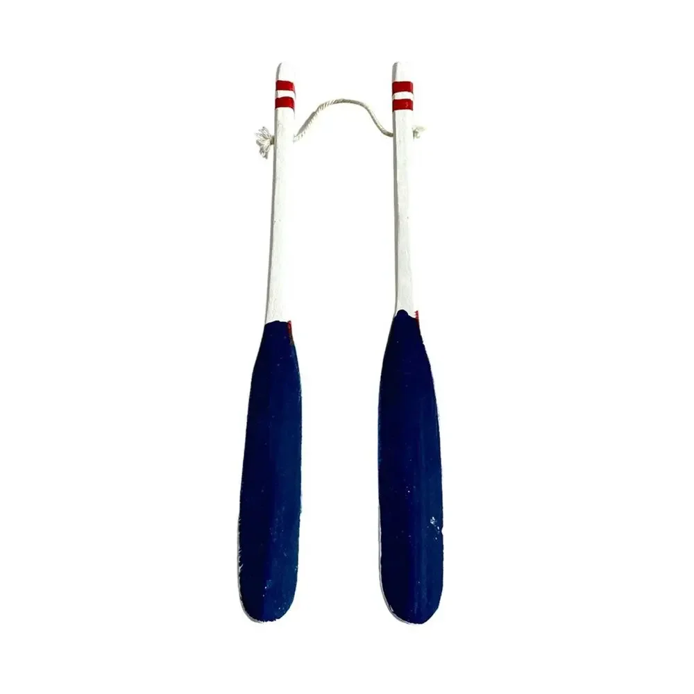 Vintage Wooden Canoe Oar Paddle Christmas Ornament Hand Painted Tree Pair Cabin